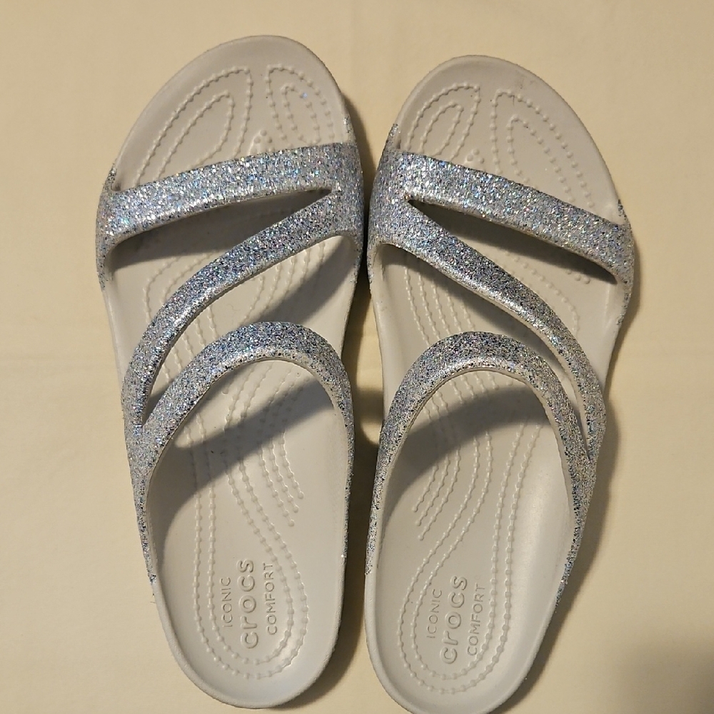 CROCS Shimmering Silver Slide Sandals